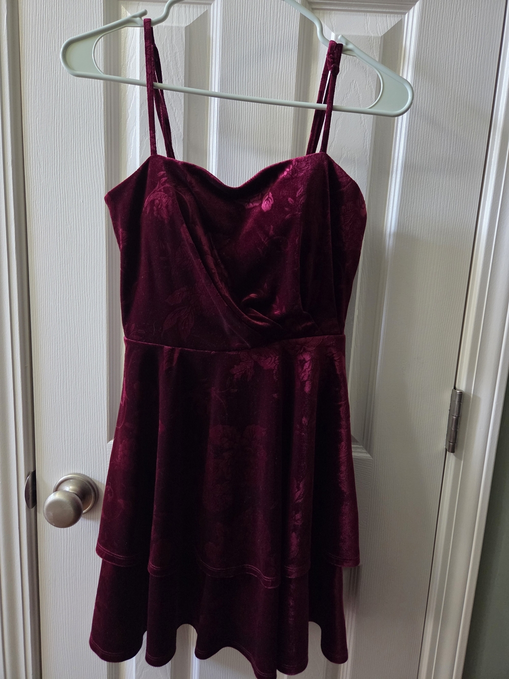 Velvet Burgundy Spaghetti Strap Fit-and-Flare Dress